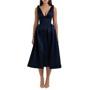 House of CB Sleeveless Midi Dress Parisian Night Paloma Plunge Neck Size S